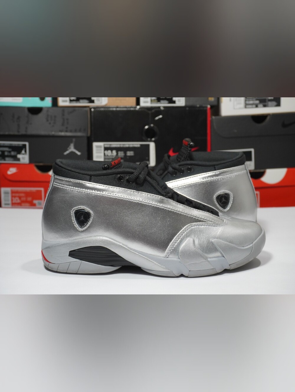 sz 6.5 wmns jordan 14 low metallic silver